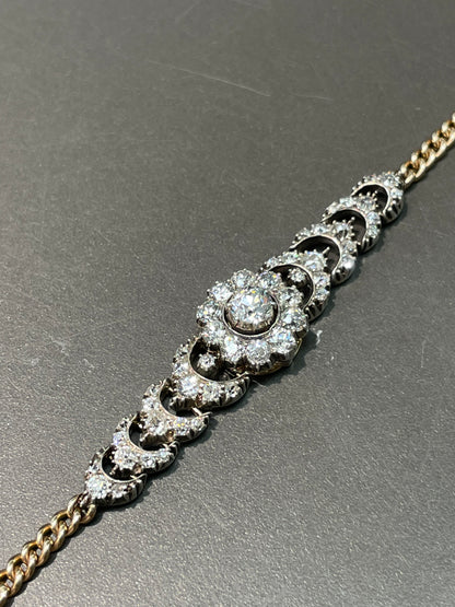 Antique Georgian 14K Yellow Gold Topped Silver 3.28 CTW Cluster Bracelet