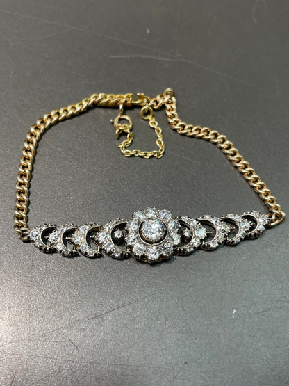 Antique Georgian 14K Yellow Gold Topped Silver 3.28 CTW Cluster Bracelet