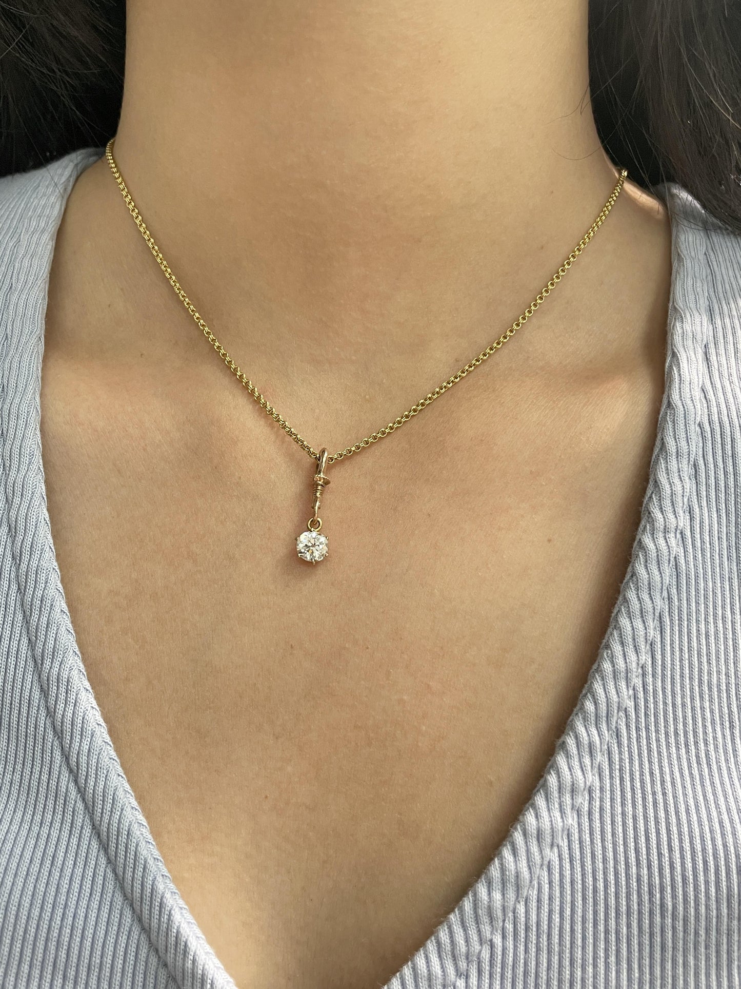 Vintage 14K Gold 0.81 CTW Old European Cut Diamond Charm Pendant
