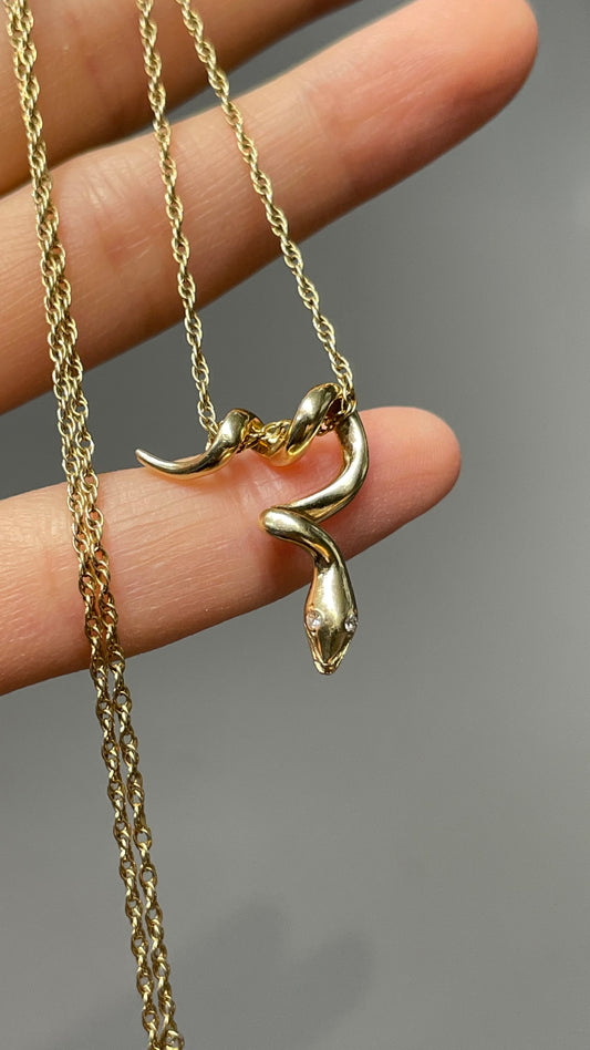 14K Gold Coiled Snake Pendant Necklace