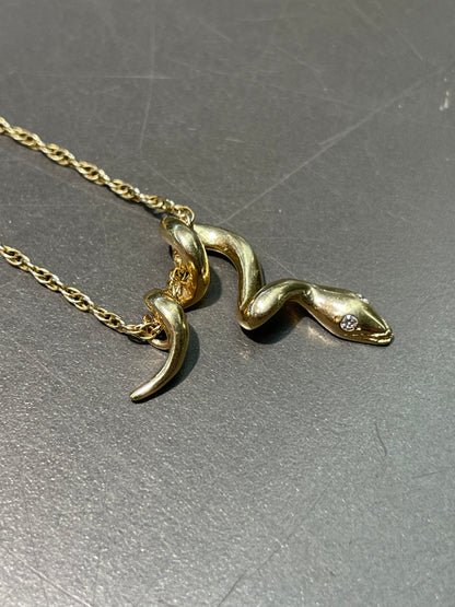 14K Gold Coiled Snake Pendant Necklace