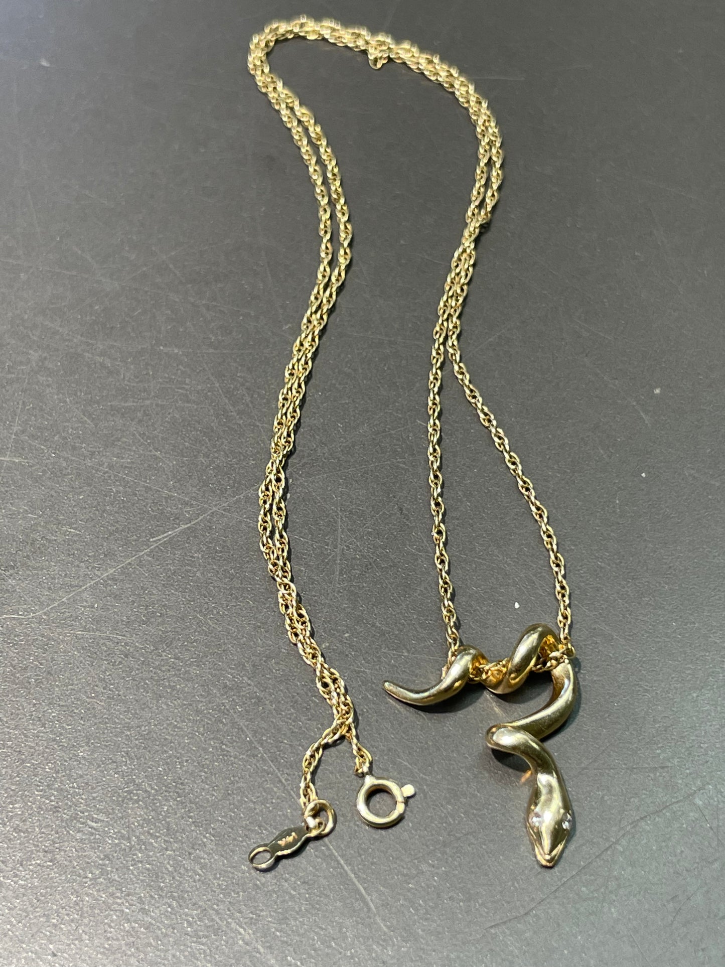 14K Gold Coiled Snake Pendant Necklace