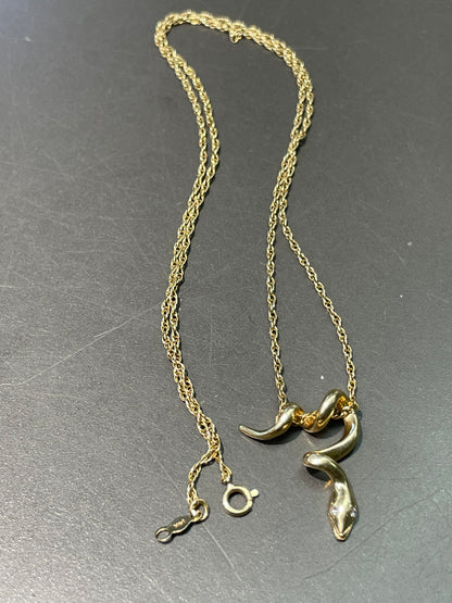 14K Gold Coiled Snake Pendant Necklace