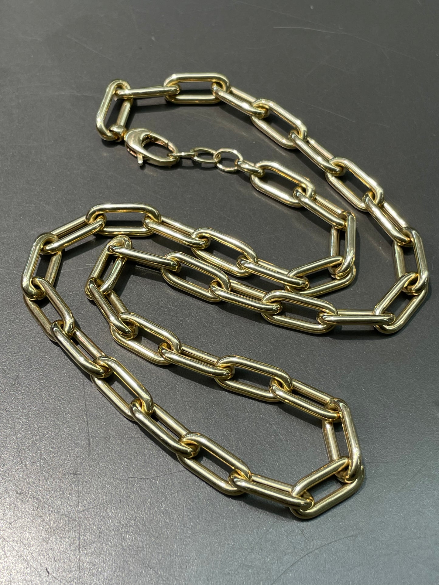 14K Yellow Gold Hollow 8.5 mm Puffy Paper Clip Link Chain Necklace 20.5 inch