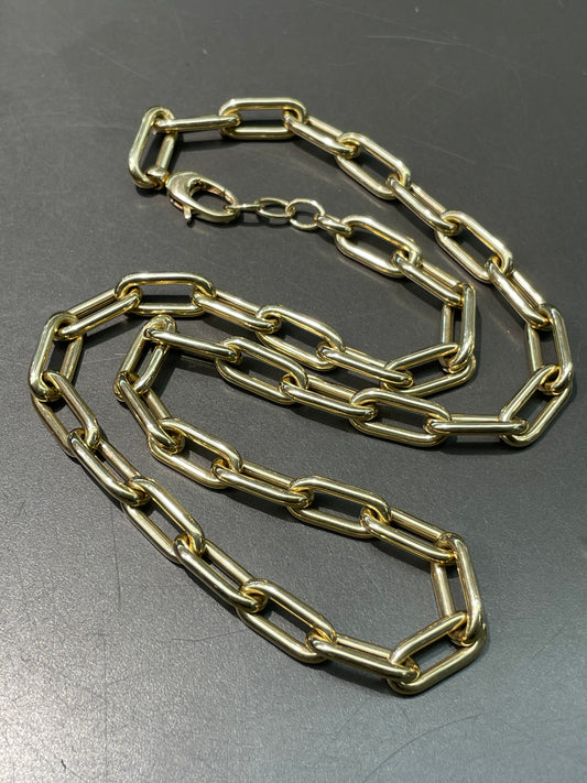 14K Yellow Gold Hollow 8.5 mm Puffy Paper Clip Link Chain Necklace 20.5 inch