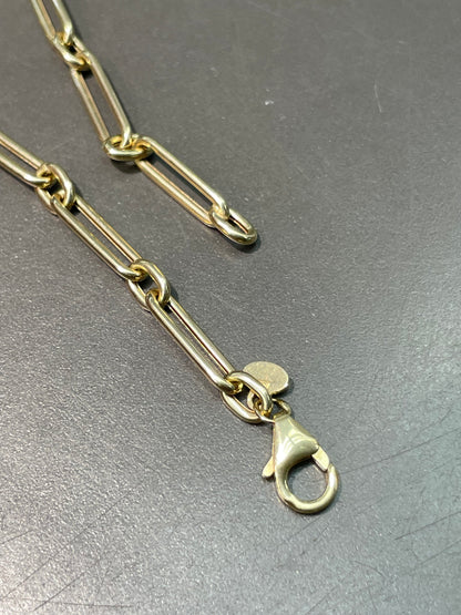 14K Yellow Gold Hollow 4.0 mm Trombone Link Chain Necklace 22.25 inch