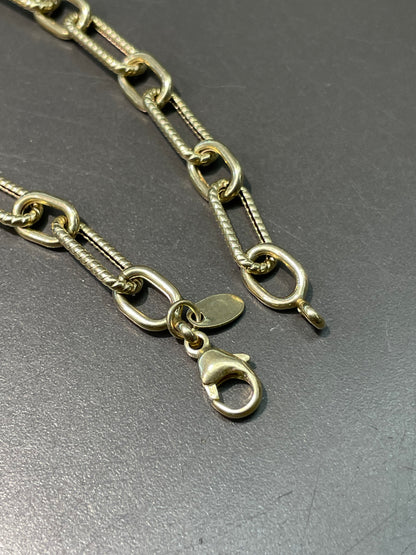 14K Yellow Gold Hollow 6.0 mm Ribbed Trombone Link Chain Necklace 18.0 inch