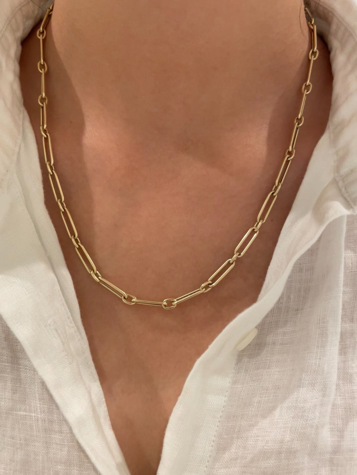 14K Yellow Gold Hollow 4.0 mm Trombone Link Chain Necklace 22.25 inch