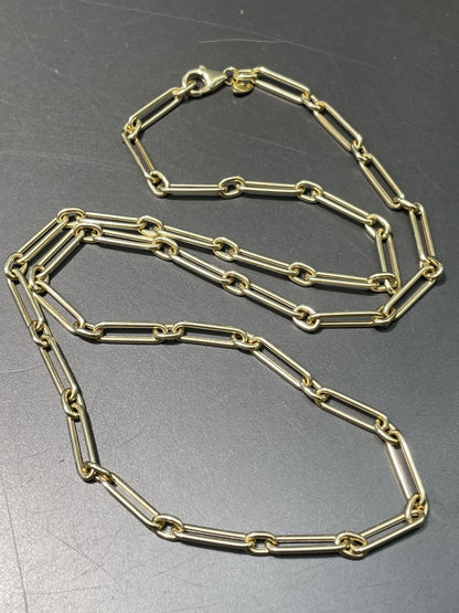 14K Yellow Gold Hollow 4.0 mm Trombone Link Chain Necklace 22.25 inch