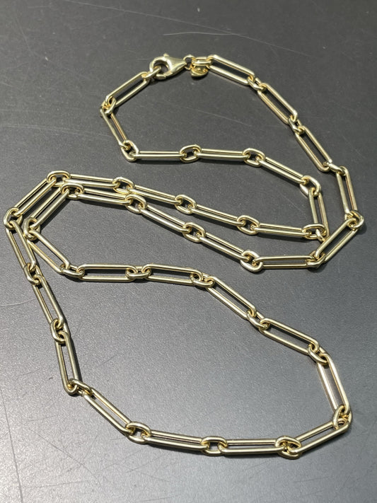 14K Yellow Gold Hollow 4.0 mm Trombone Link Chain Necklace 22.25 inch