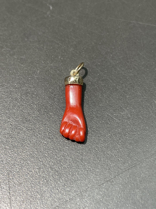 Vintage 14K Gold Coral Figa Hand Charm