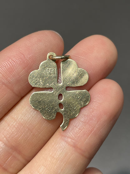 Vintage 14K Gold Engine Turned Clover Charm