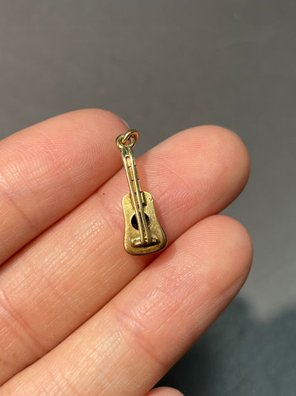 Vintage 18K Yellow Gold Guitar Charm Pendant