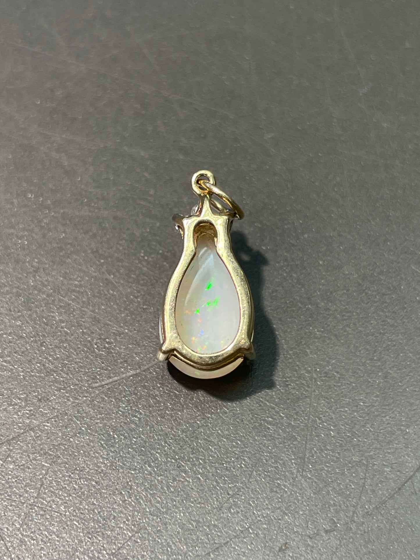 Vintage 14K Yellow Gold Opal Diamond Drop Charm Pendant MM