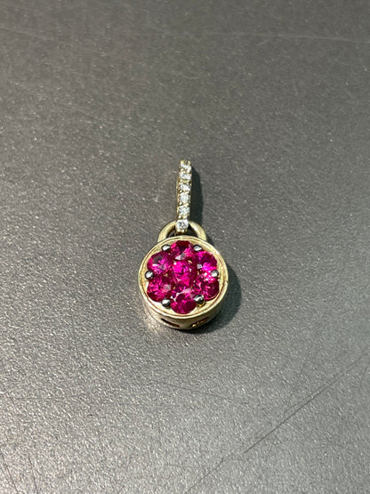 14K Yellow Gold Ruby Cluster Diamond Charm Pendant