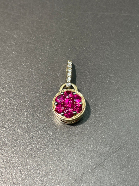 14K Yellow Gold Ruby Cluster Diamond Charm Pendant