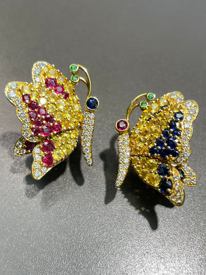 Jean Vitau 18K Gold Sapphire Diamond Butterfly Clip-on Earrings