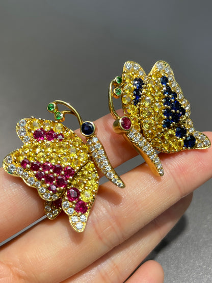 Jean Vitau 18K Gold Sapphire Diamond Butterfly Clip-on Earrings