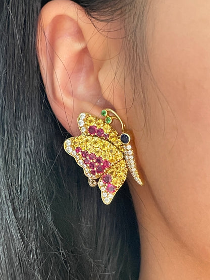 Jean Vitau 18K Gold Sapphire Diamond Butterfly Clip-on Earrings