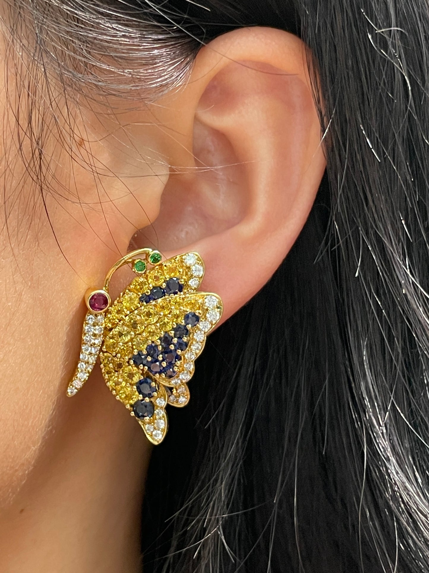 Jean Vitau 18K Gold Sapphire Diamond Butterfly Clip-on Earrings