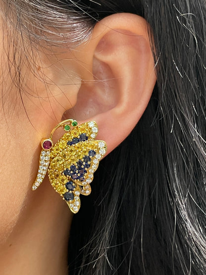 Jean Vitau 18K Gold Sapphire Diamond Butterfly Clip-on Earrings