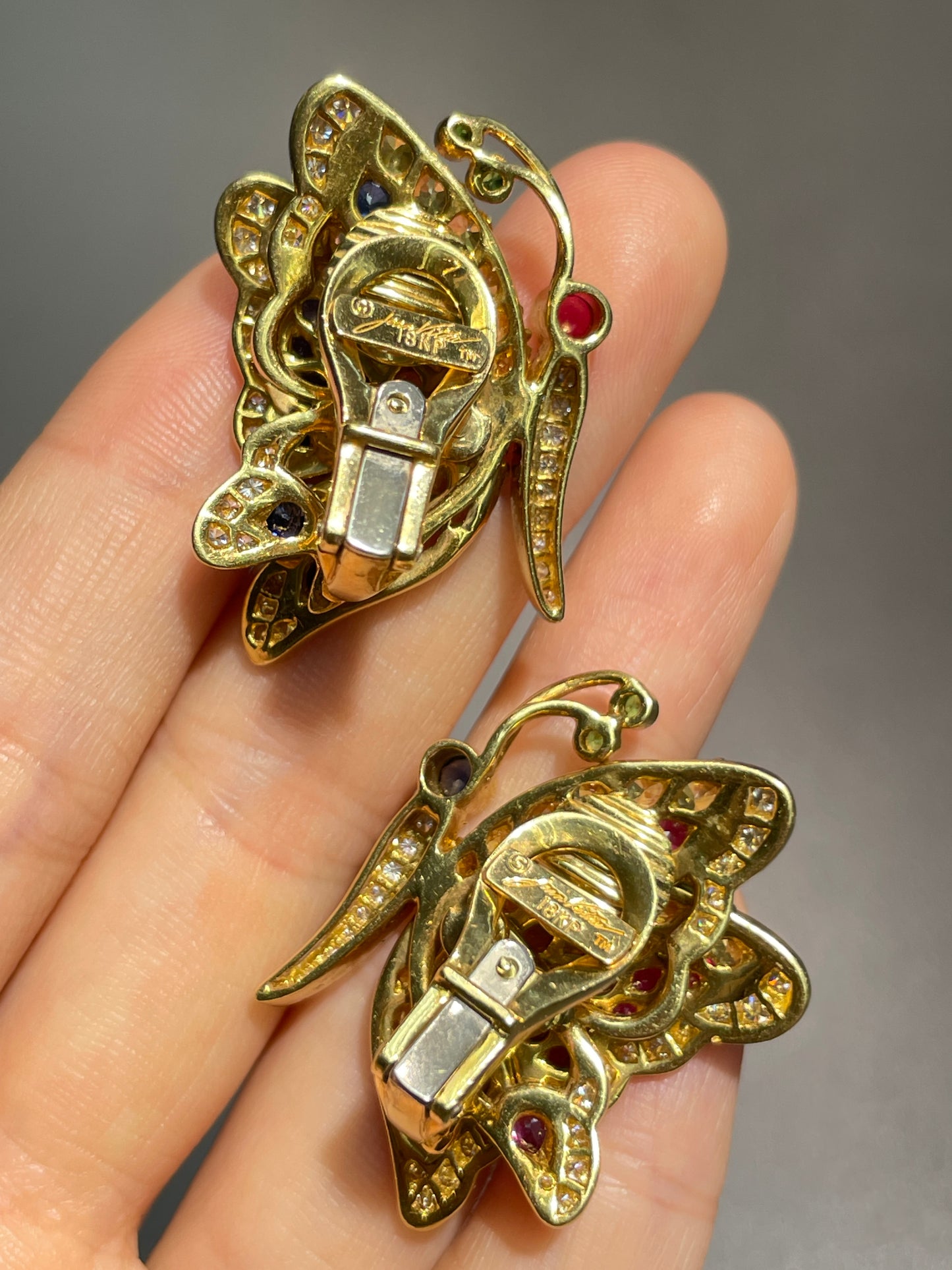 Jean Vitau 18K Gold Sapphire Diamond Butterfly Clip-on Earrings