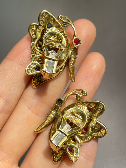 Jean Vitau 18K Gold Sapphire Diamond Butterfly Clip-on Earrings
