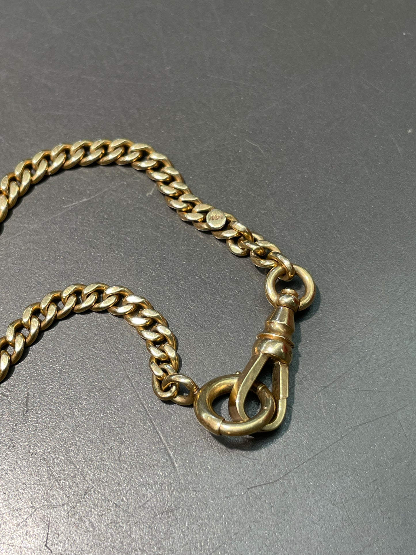 Vintage 14K Yellow Gold 4.0 mm Curb Link Albert Watch Chain Necklace