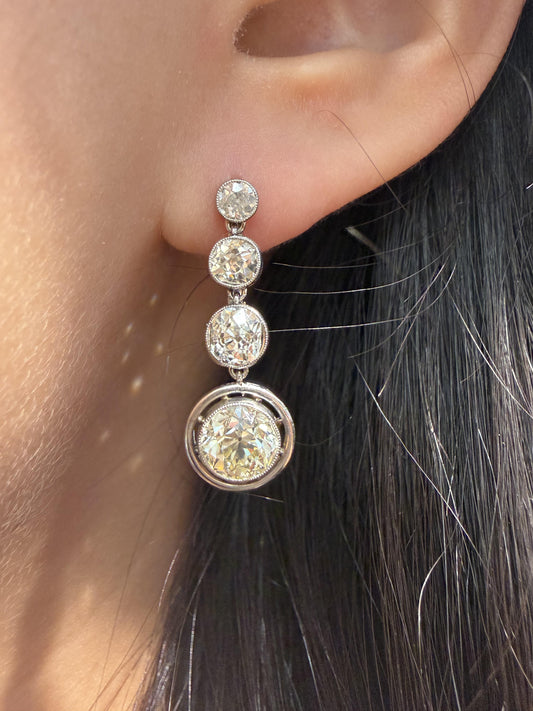 Edwardian 4.8CTW Old Mine Cut Diamond Drop Earrings