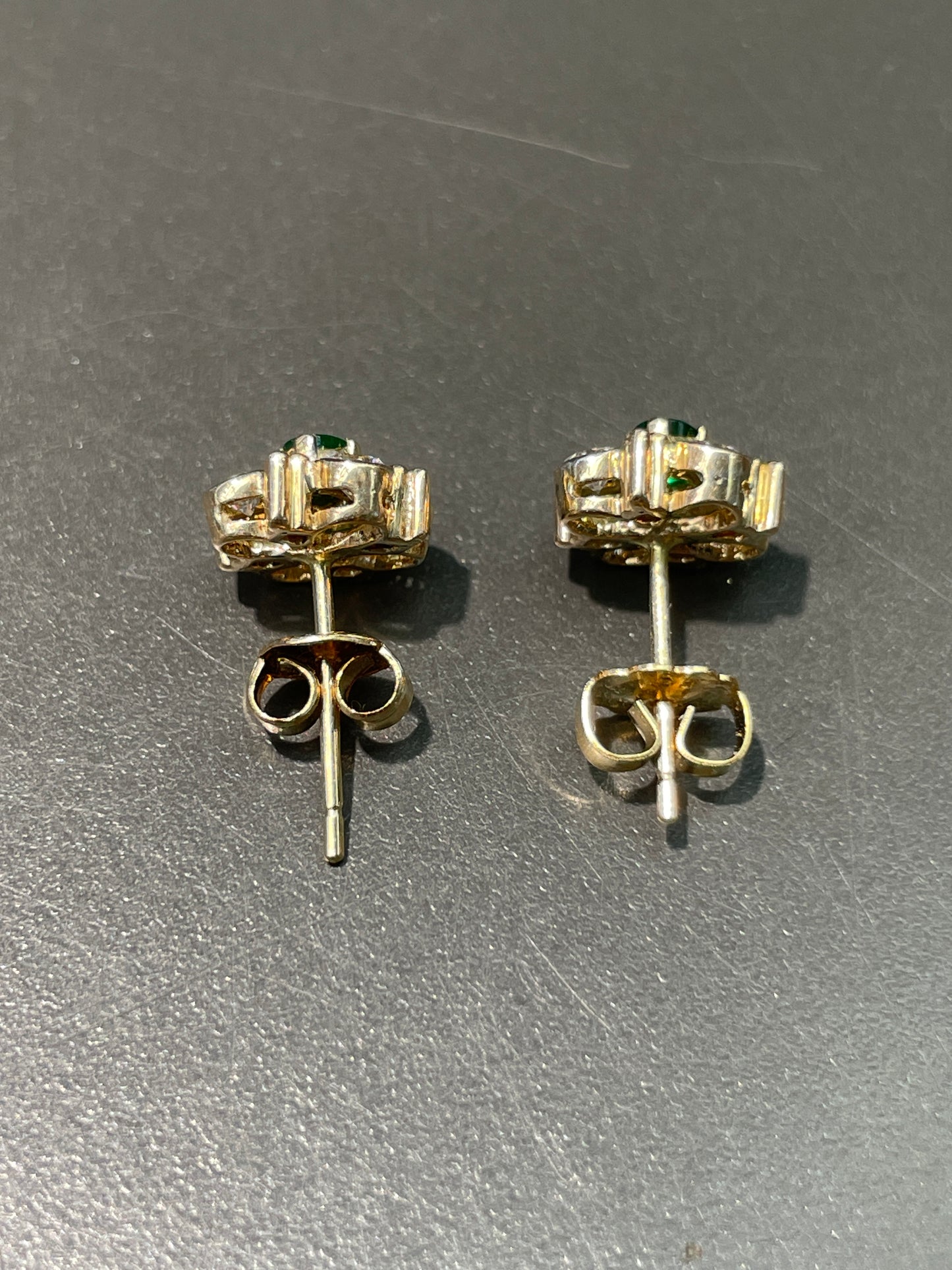 14K Gold Diamond Emerald Flower Cluster Earring