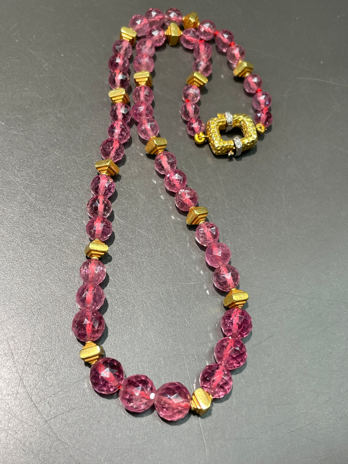 Vintage 18K Gold Feaceted Tourmaline Bead Necklace