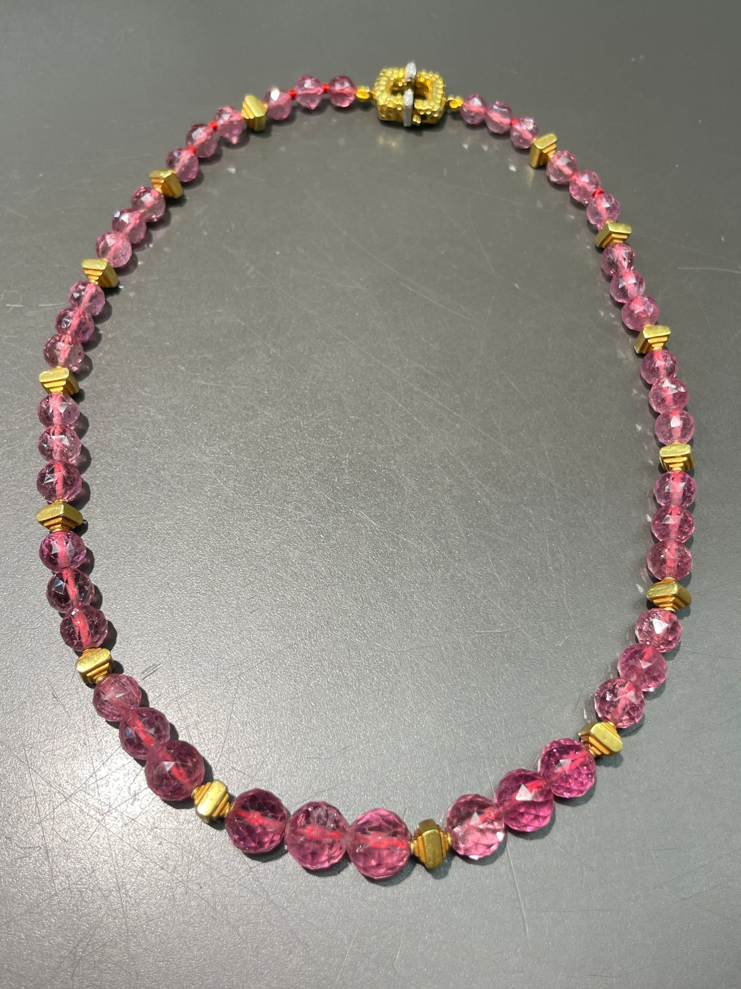 Vintage 18K Gold Feaceted Tourmaline Bead Necklace