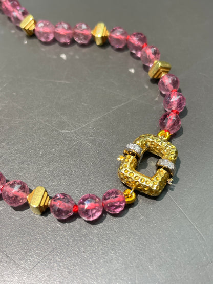 Vintage 18K Gold Feaceted Tourmaline Bead Necklace
