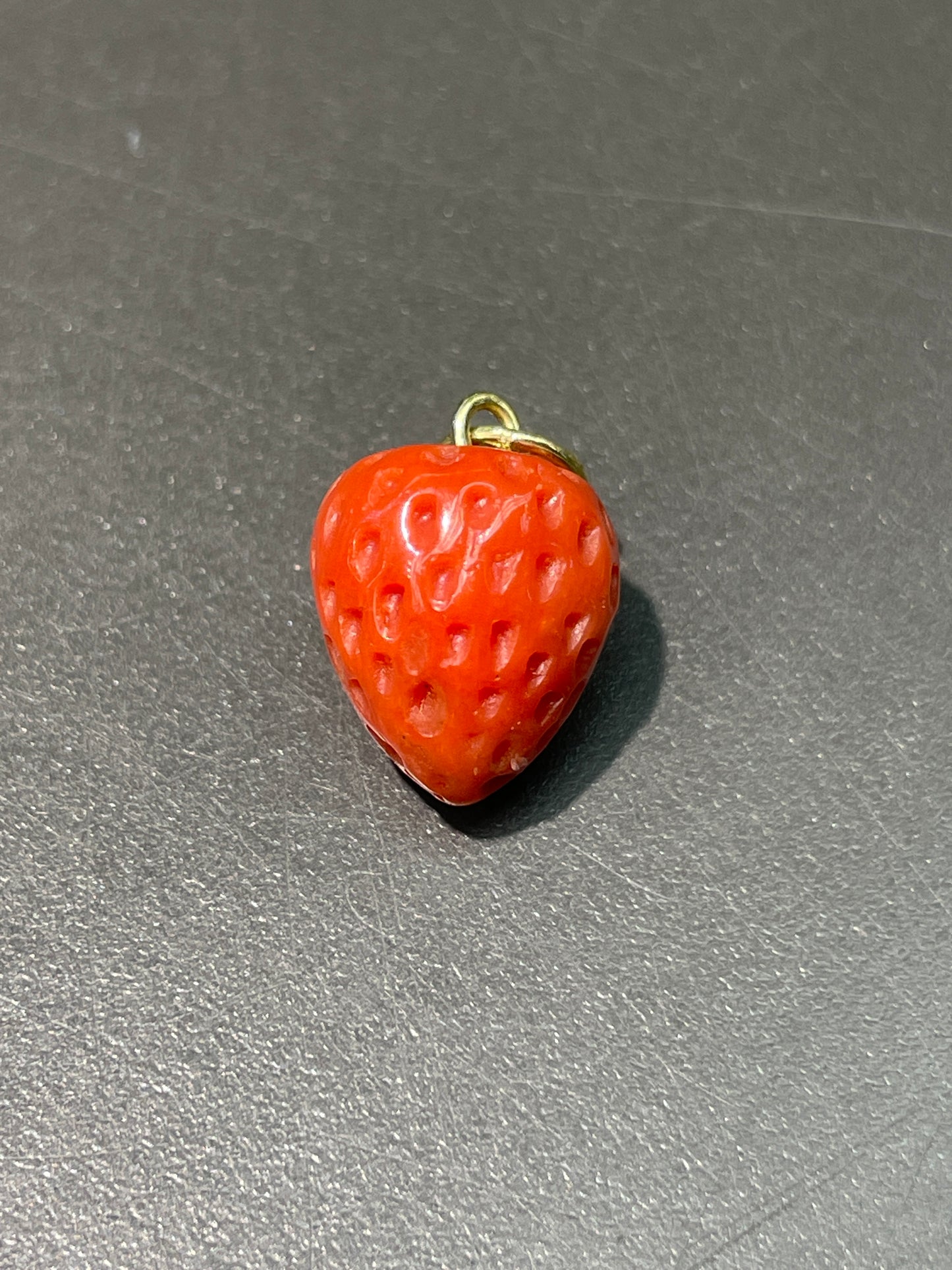 18K Gold Large Hand-Carved Coral Strawberry Charm