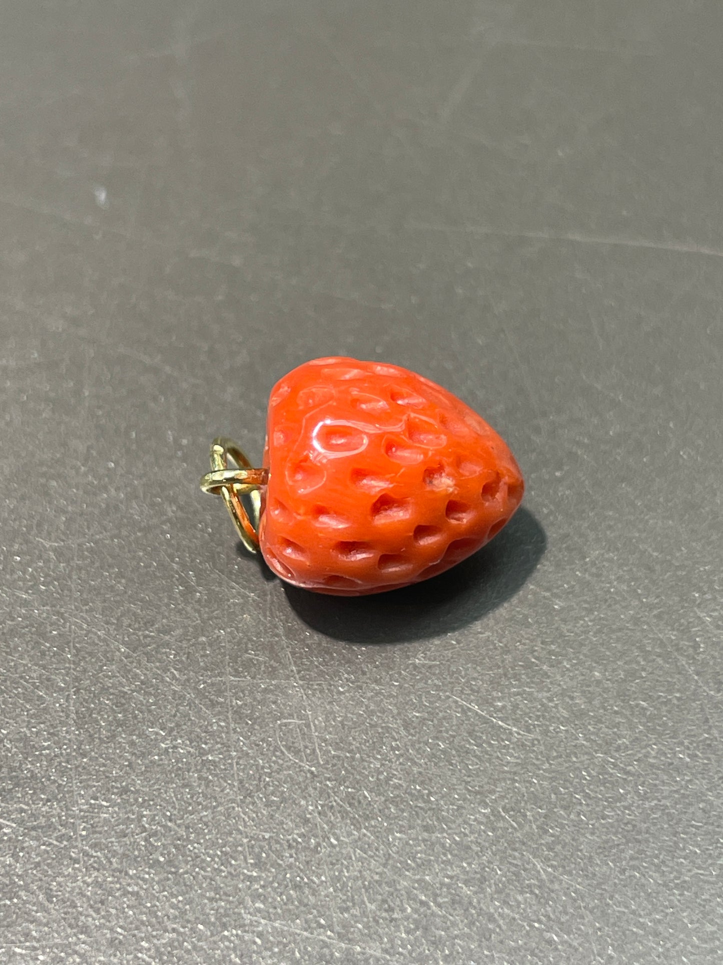 18K Gold Large Hand-Carved Coral Strawberry Charm