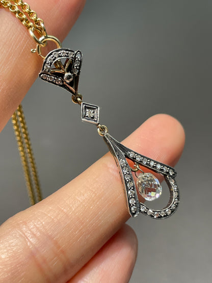 Antique 14K Gold Topped Silver Briollette Diamond Pendant