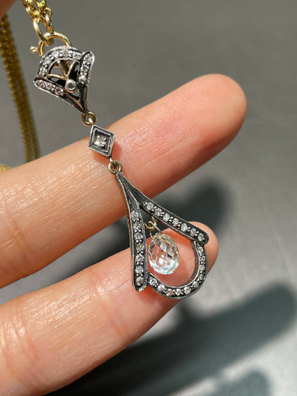 Antique 14K Gold Topped Silver Briollette Diamond Pendant