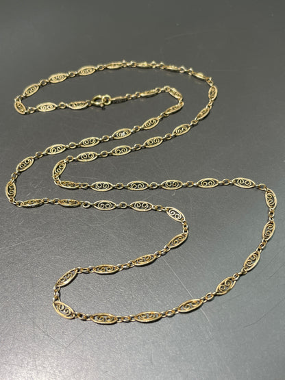 Vintage 14K Gold Filigree Chain Necklace