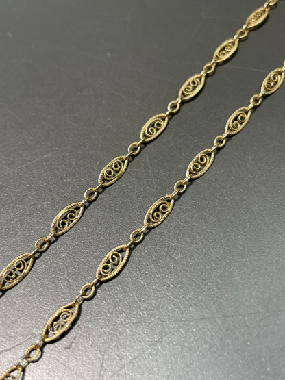 Vintage 14K Gold Filigree Chain Necklace
