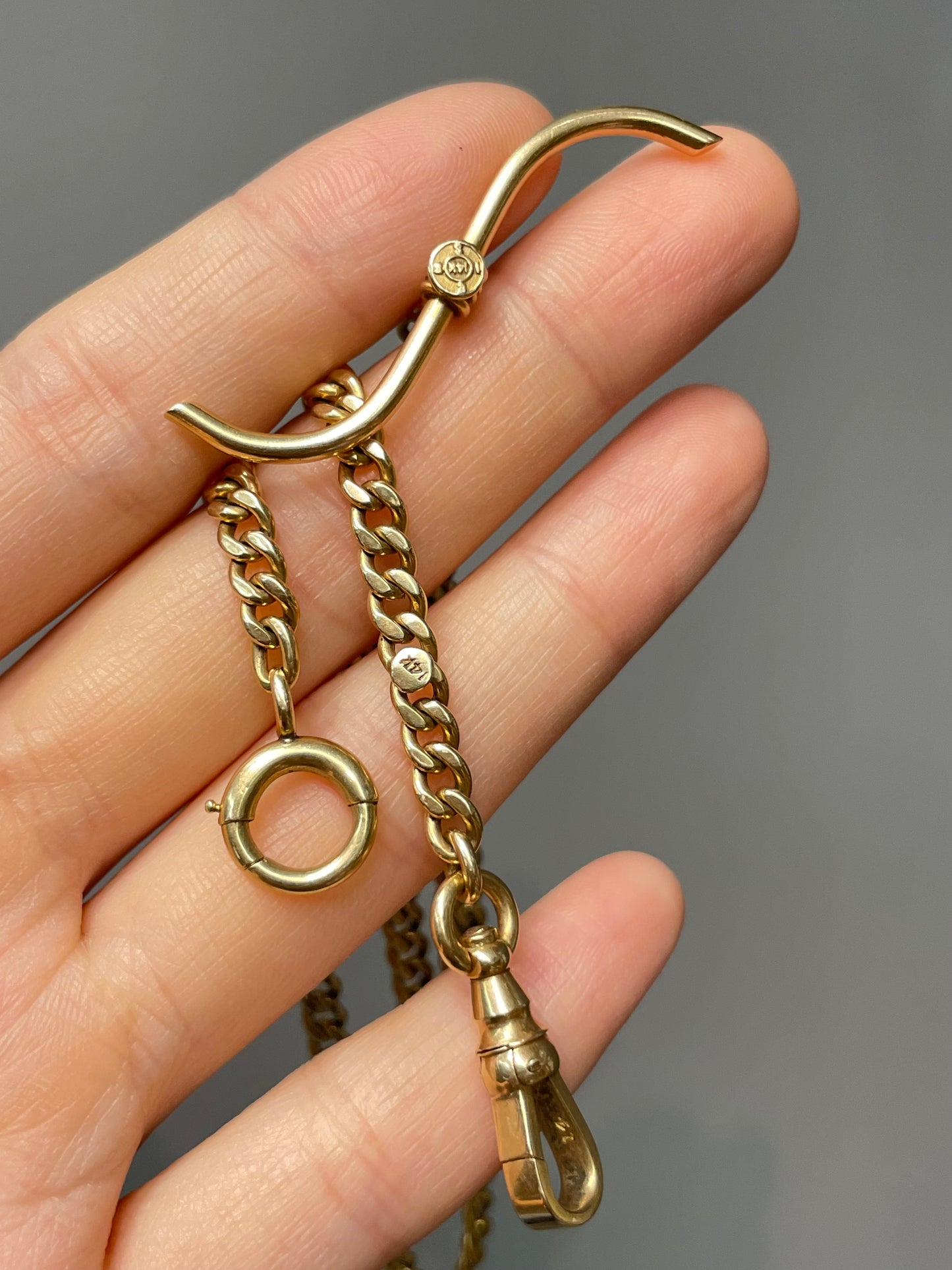 Vintage 14K Yellow Gold 4.0 mm Curb Link Albert Watch Chain Necklace