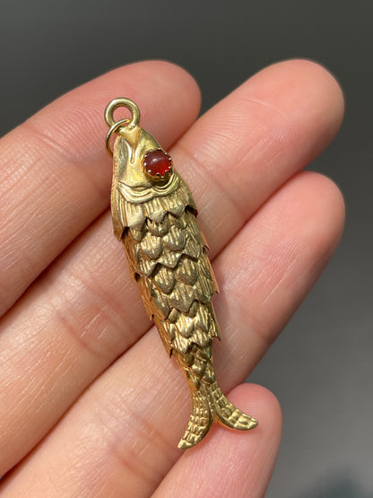 Vintage 18K Yellow Gold Articulated Fish Charm Pendant