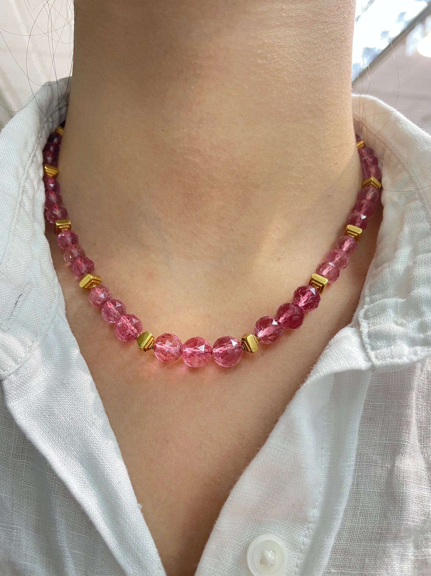Vintage 18K Gold Feaceted Tourmaline Bead Necklace