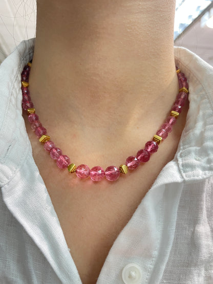 Vintage 18K Gold Feaceted Tourmaline Bead Necklace