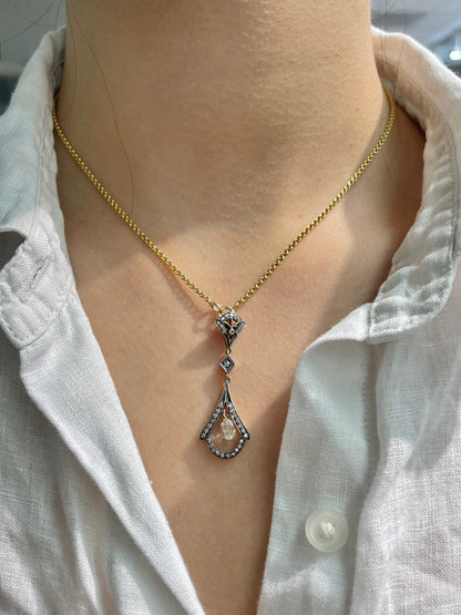 Antique 14K Gold Topped Silver Briollette Diamond Pendant