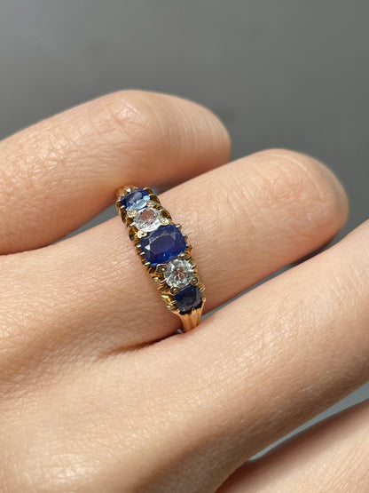 Antique Edwardian 14K Yellow Gold Five Stone 0.96 CTW Sapphire Ring