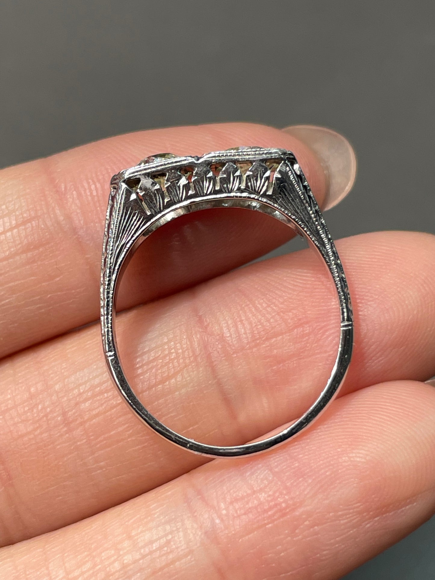 Antique Edwardian 18K White Gold 1.64 CTW Diamond Toi Et Moi Ring