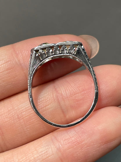Antique Edwardian 18K White Gold 1.64 CTW Diamond Toi Et Moi Ring