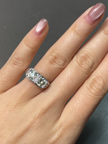 Antique Edwardian 18K White Gold 1.64 CTW Diamond Toi Et Moi Ring