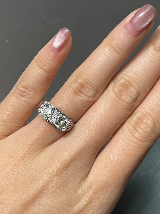 Antique Edwardian 18K White Gold 1.64 CTW Diamond Toi Et Moi Ring