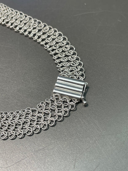18K White Gold 0.18 CTW Diamond Mesh Collar Statement Necklace